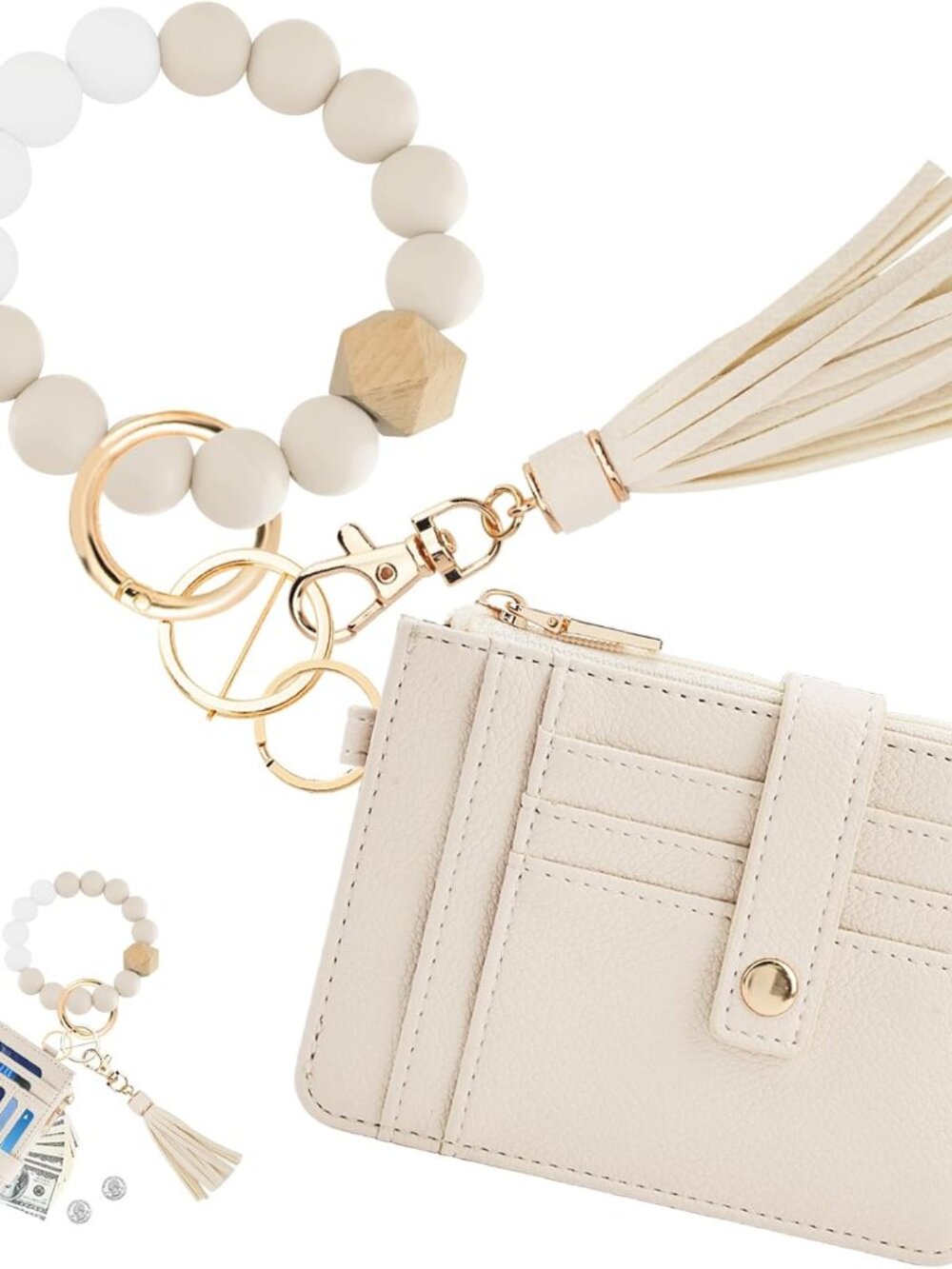 Wristlet Wallet for Women,RFID Keychain Wallet with Beaded Strap